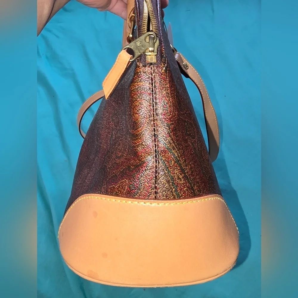 Etro Brown and Tan Paisley Italian Leather Alma Style Satchel
